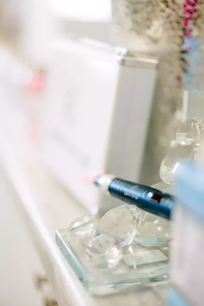 Professional serums and ingredients used with nano-infusion and microneedling for skin hydration and repair